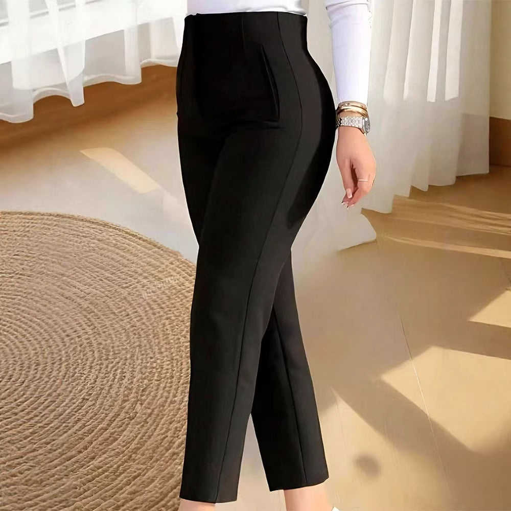 Women's High-Waisted Dress Pants with Crease and Side Pockets