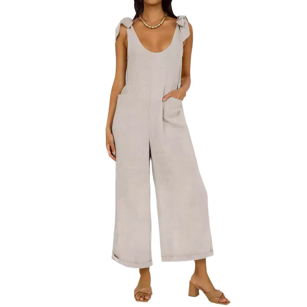 Women's Casual Jumpsuit with Adjustable Straps and Wide Leg
