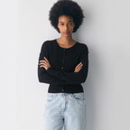 Cropped Ribbed Cardigan with Button Placket