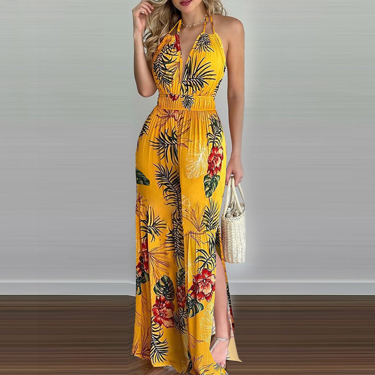Elegant Jumpsuit with Spaghetti Straps and High Side Slits