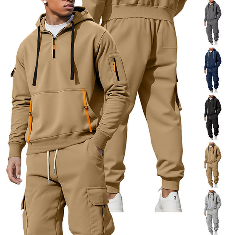 Men's Half-Zip Hoodie and Cargo Jogger Set