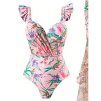 Women's Swimsuit with Ruffles and Matching Wrap Skirt