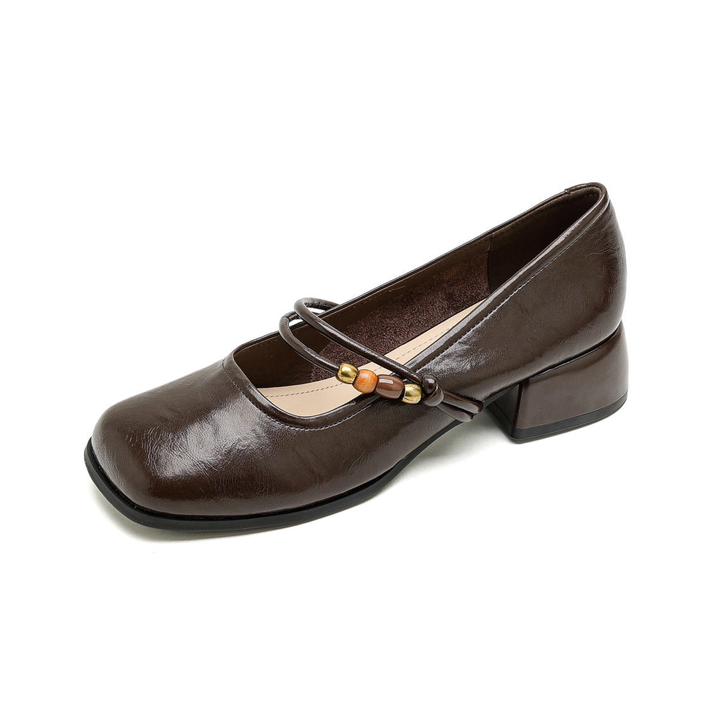 Women's Ballet Flats with Decorative Strap and Comfortable Block Heel