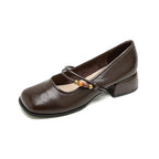 Women's Ballet Flats with Decorative Strap and Comfortable Block Heel