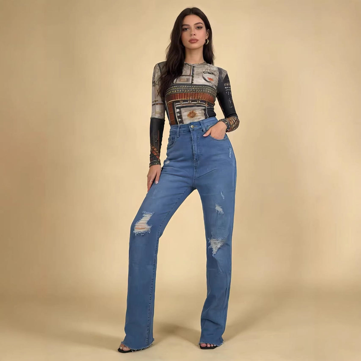 Women's High-Rise Ripped Jeans