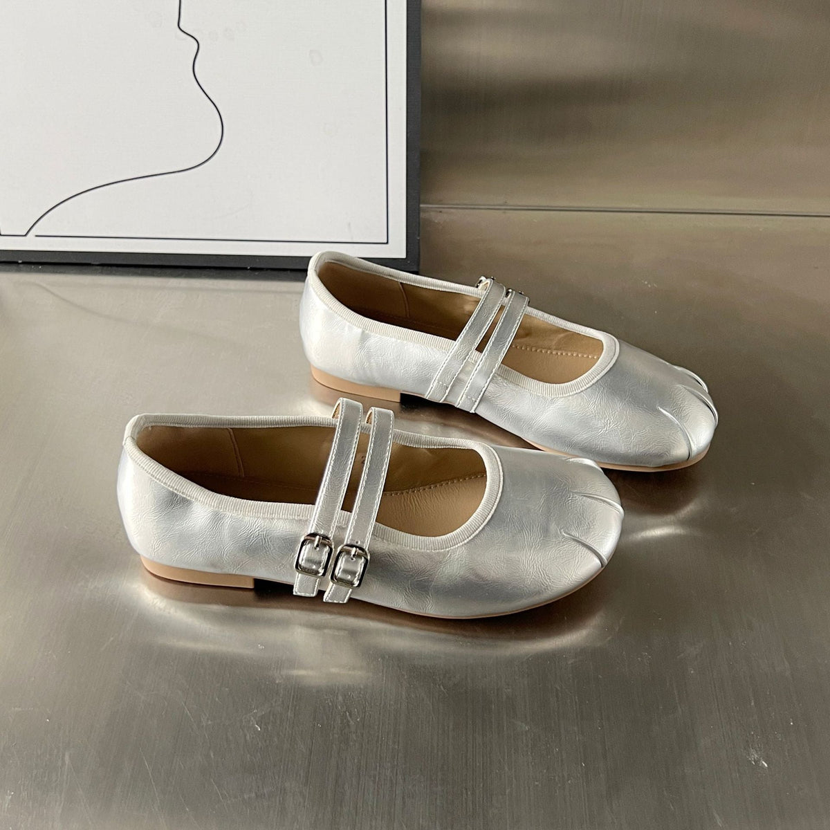 Women's Ballet Flats with Elegant Double Strap and Soft Insole