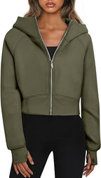 Women's Comfortable Short Sleeve Zip-Up Hoodie