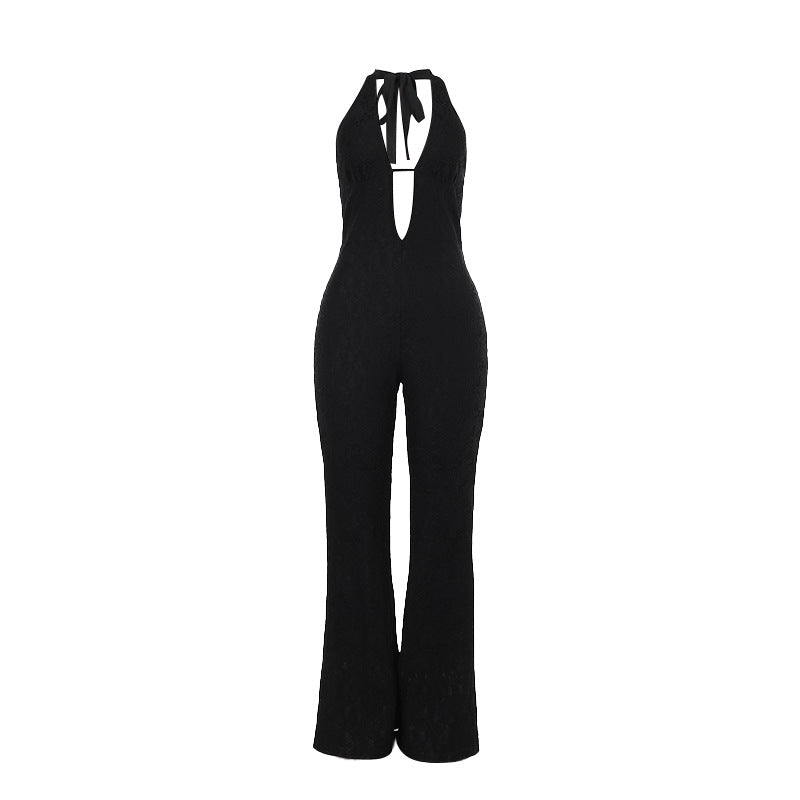 Elegant Deep V-Neck Jumpsuit with Figure-Hugging Silhouette