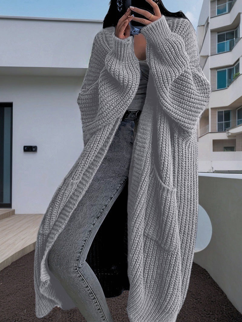 Women's Large Knit Cardigan with Open Sleeves and Cozy Fit