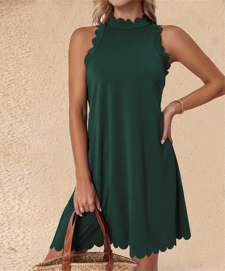 Women's Sleeveless Scalloped-Neck Flowy Dress