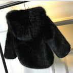 Women's Elegant Faux Fur Jacket with Voluminous Collar and Shawl Collar