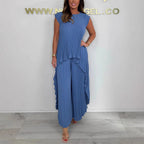 Elegant Pleated Jumpsuit with Asymmetric Hem