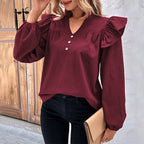 Women's Blouse with Ruffle Details and Button Closure