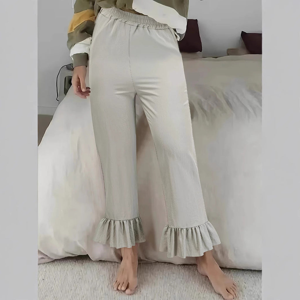 Women's Casual Trousers with Ruffle Hems