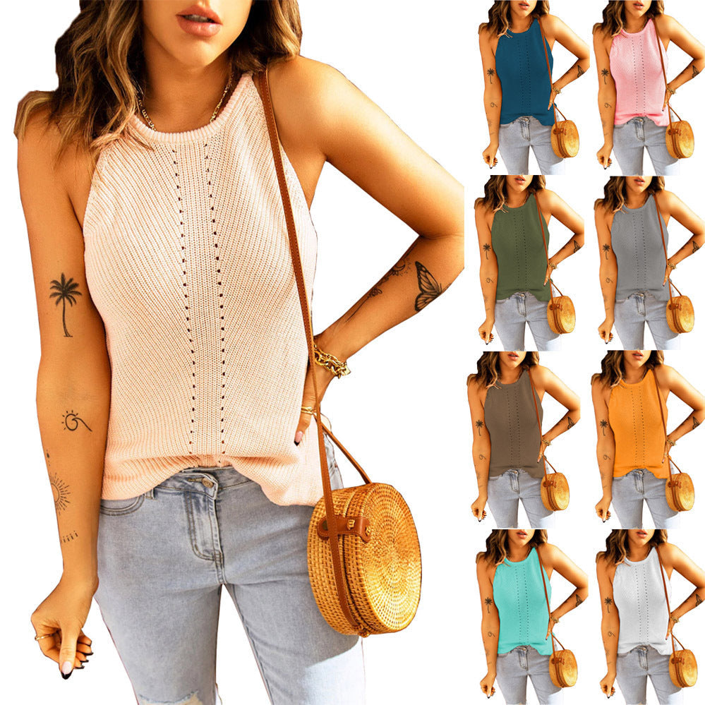 Women's Sleeveless Ribbed Knit Top with Cutout Detail