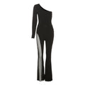 Women's Elegant Sport Jumpsuit with Asymmetric Cut and Mesh Inserts