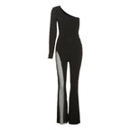 Women's Elegant Sport Jumpsuit with Asymmetric Cut and Mesh Inserts