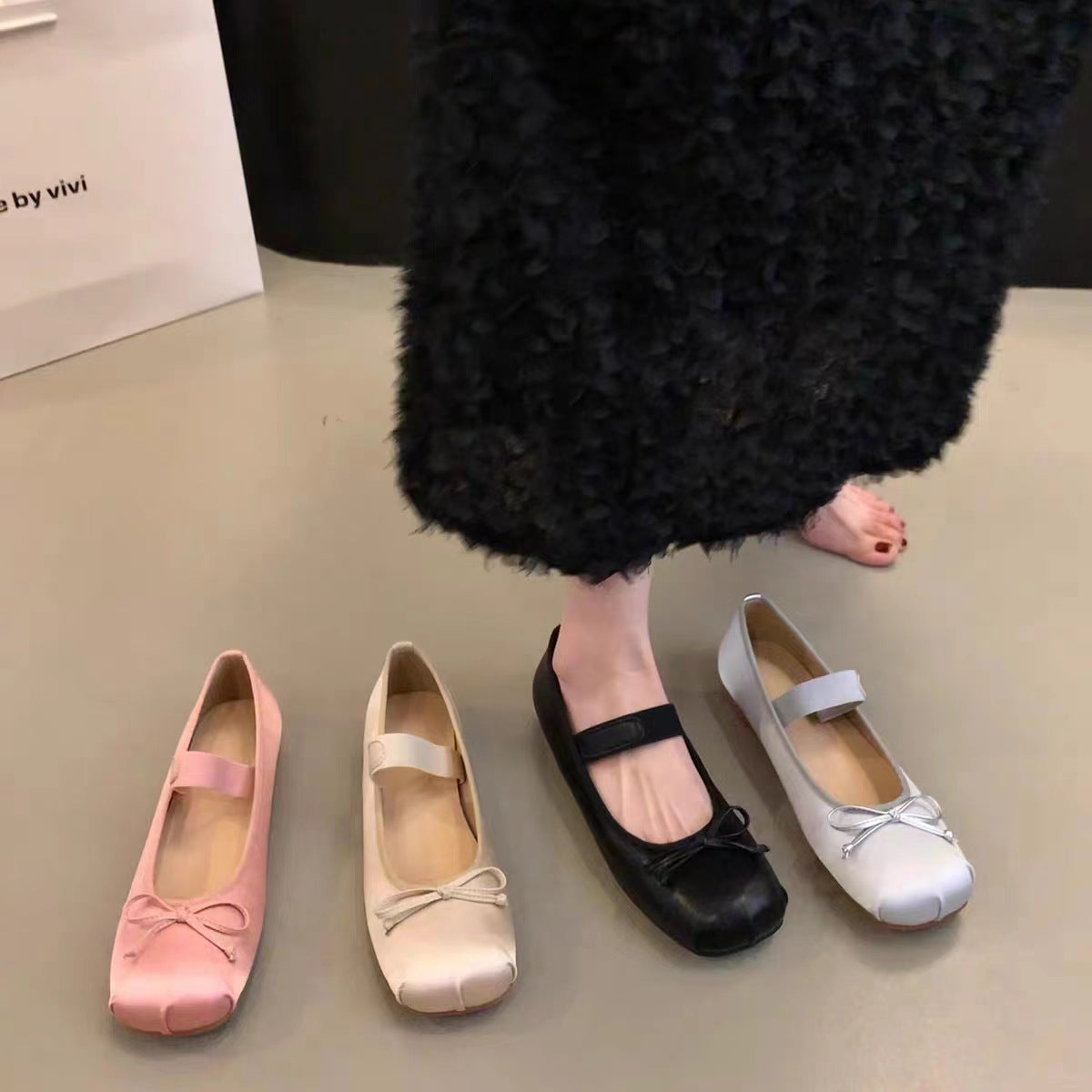 Women's Ballet Flats with Adjustable Strap and Elegant Bow Appliqué