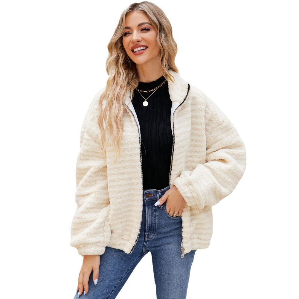 Women's Cotton Fleece Jacket with Zipper