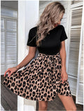 Women's Cocktail Dress with Wrap Waist and Fashionable Leopard Print