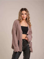 Women's Chunky Knit Cardigan with Button Details and Casual Fit