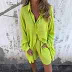 Long Sleeve Oversized Button-Down Blouse