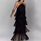 Elegant Fringe Maxi Dress with Shimmering Detail