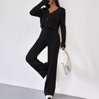Elegant Knit Lounge Set with V-Neck