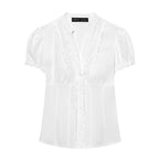 Women's Blouse with Ruffle Details and Fine Stripes