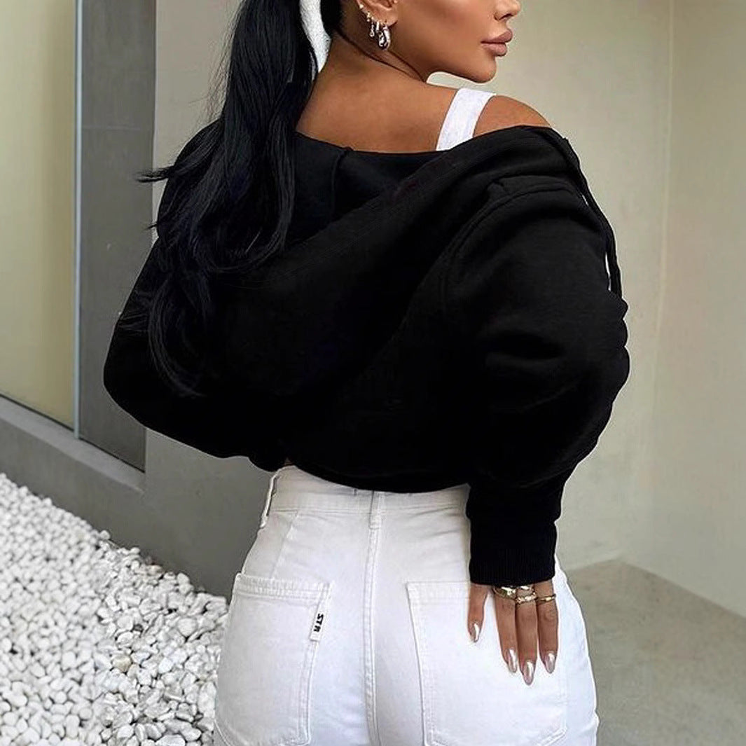 Women's Cropped Sweat Jacket with Zipper