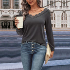 Women's Long Sleeve Blouse with Romantic Lace Trim