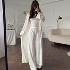 Women's Loungewear Set with Long-Sleeve Top and Wide Palazzo Pants