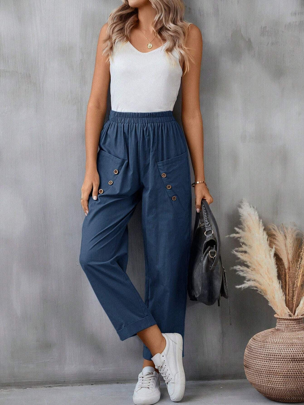 Women's Elegant Casual Pants with Button Details