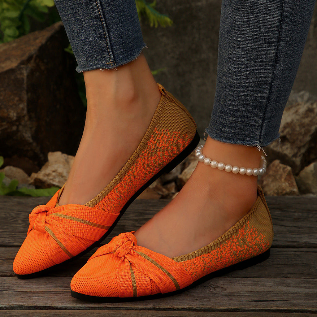 Women's Ballet Flats with Elegant Bow Design and Breathable Surface Structure