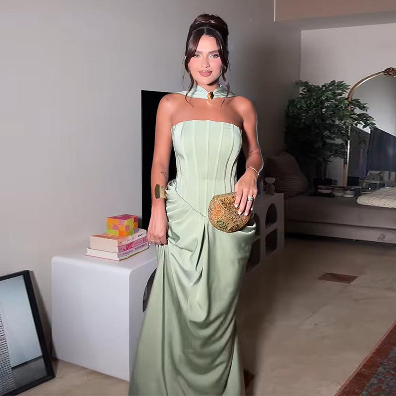 Women's Evening Dress with Asymmetrical Cut and Draping