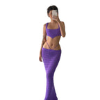 Women's Crocheted Crop Top and Midi Skirt Set