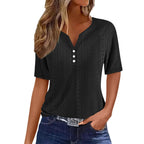 Women's Comfortable Short-Sleeve Shirt with Button Details