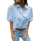 Women's Blouse with Puff Sleeves and Classic Collar
