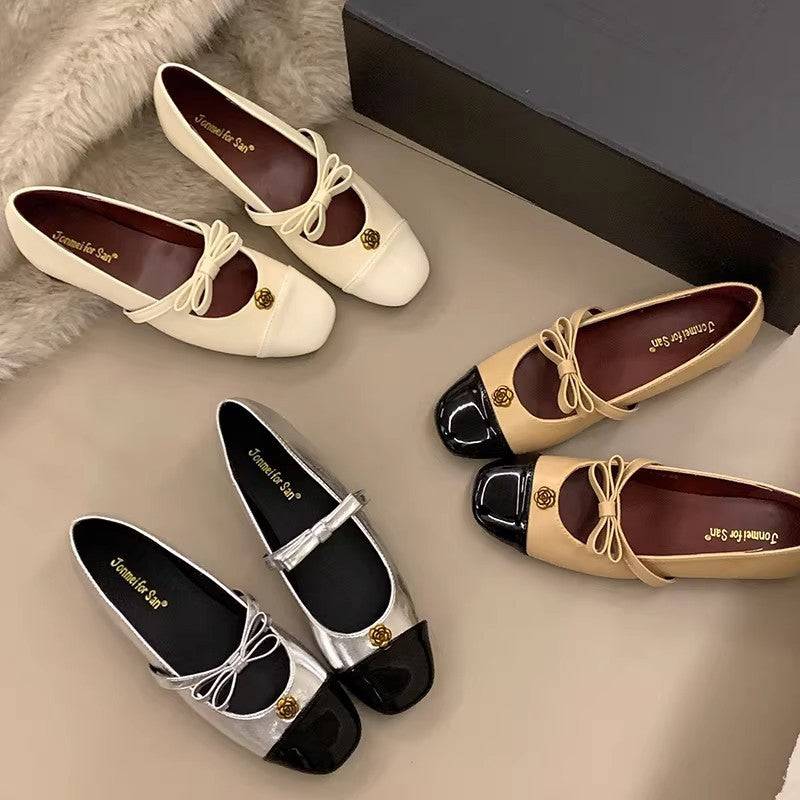 Women's Ballet Flats with Decorative Bow Ornament and Elegant Shine