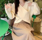 Women's Cropped Wrap Sweater in Textured Material