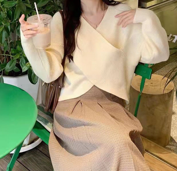 Women's Cropped Wrap Sweater in Textured Material