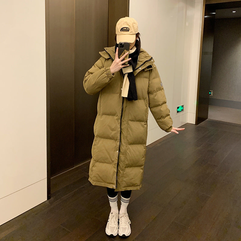 Women's Long Insulated Winter Jacket with Hood and Inner Pockets