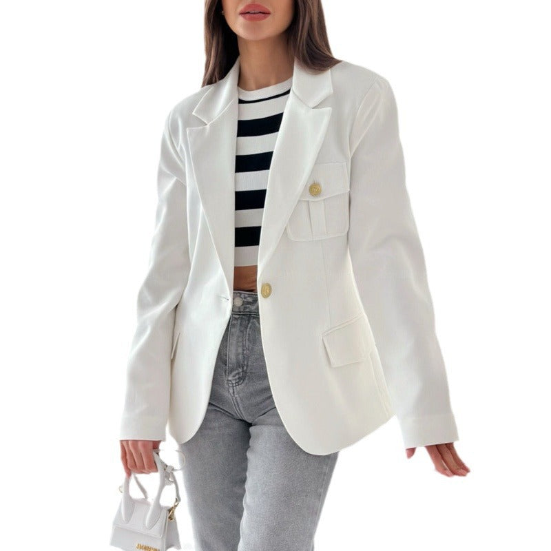 Women's Elegant Blazer with Pockets and Gold Buttons