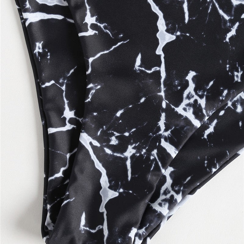 Women's Bandeau Bikini with Elegant Marble Print