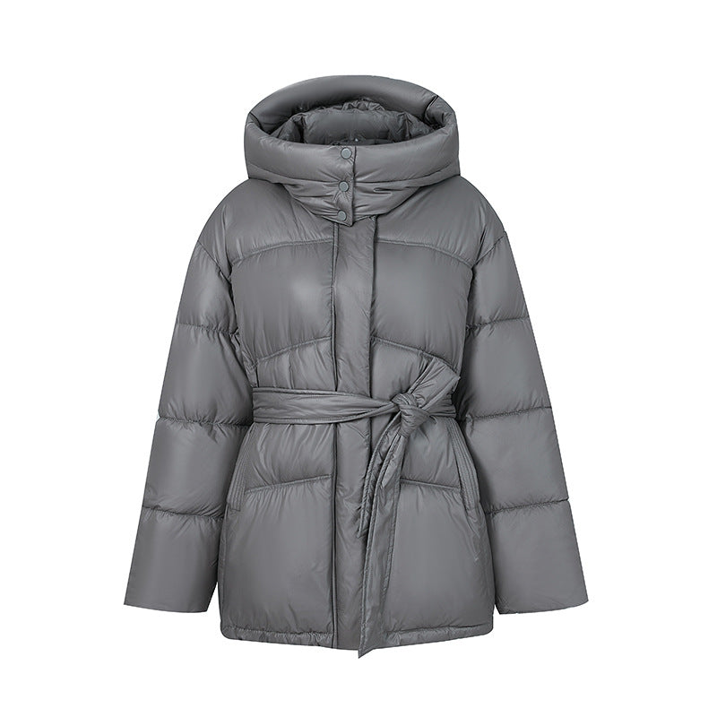 Women's Fashionable Padded Winter Coat with Belt and Hood