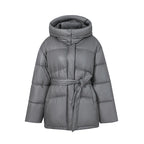 Women's Fashionable Padded Winter Coat with Belt and Hood
