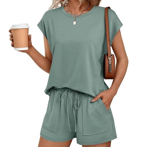 Women's Comfortable Lounge Set with Elastic Waist and Pockets