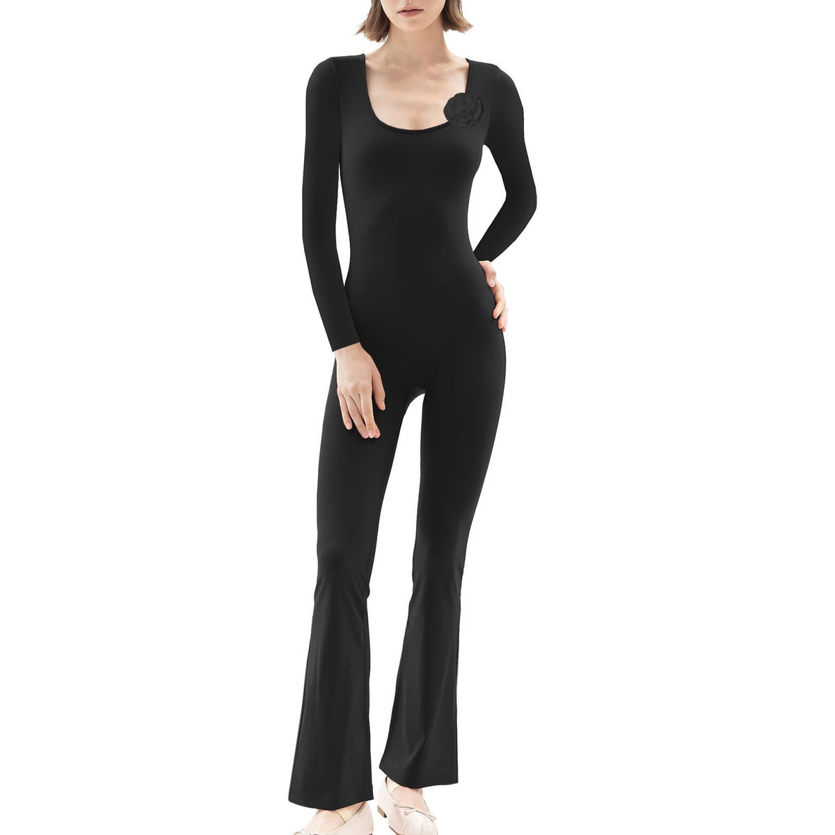 Form-Fitting Long-Sleeve Jumpsuit with Sculptural Details
