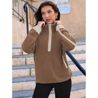 Women's Fleece Pullover with Half Zipper and Contrasting Sleeves