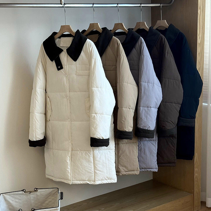 Women's Long Padded Winter Coat with Snap Button Closure